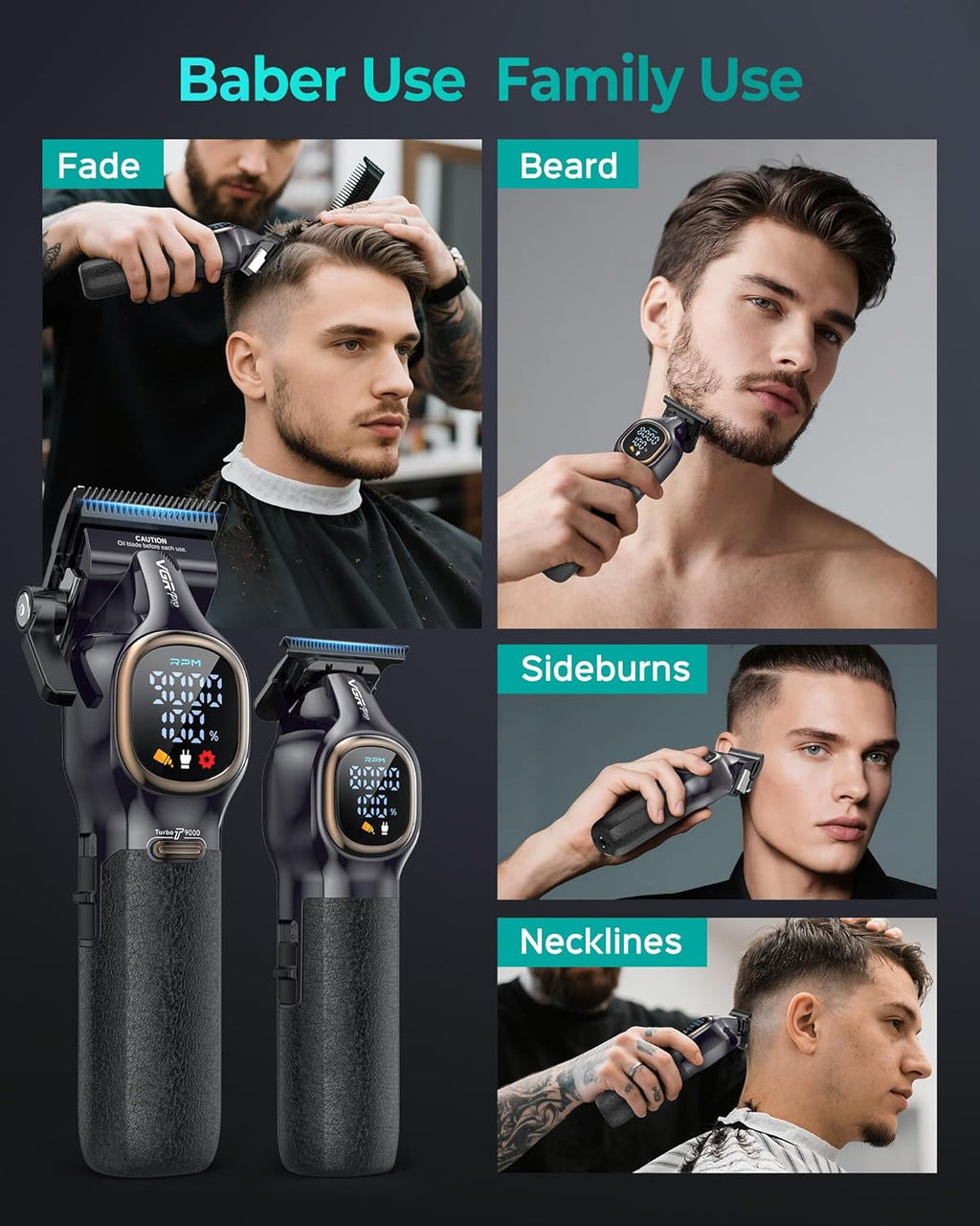 Professional Hair Clippers for Men, Cordless Clipper and Trimmer Set | 9000RPM Grooming Kit,EVA Case, LED display