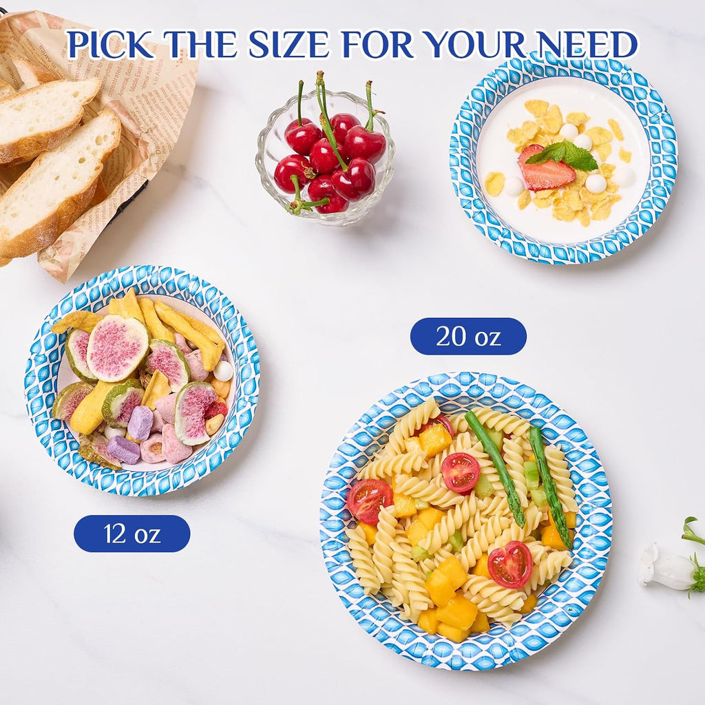 12 oz Paper Bowls, 200 Count Printed Disposable Small Bowls Bulk