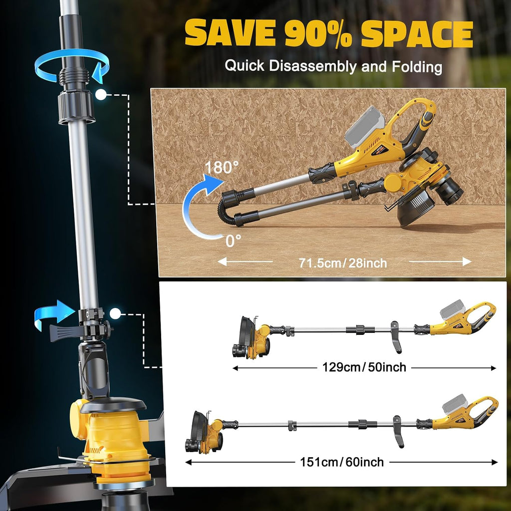 Cordless String Trimmer Compatible with Dewalt 20V (Tool Only), MtiolHig 3 IN 1 Weed Eater with Brushless Motor &
