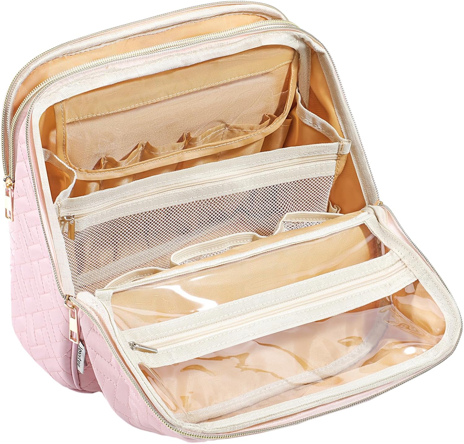 Makeup Bag, Large Capacity with Room for Brushes and Mirror, Travel Makeup Organizer, Portable Standing Make Up Case