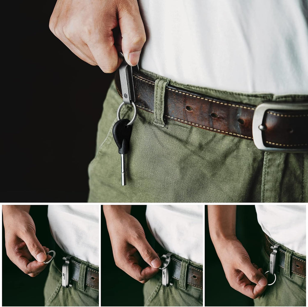 KM00 Titanium Belt Loop Keychain Clip | Double Side Quick Release Key Holder with Detachable Key Ring