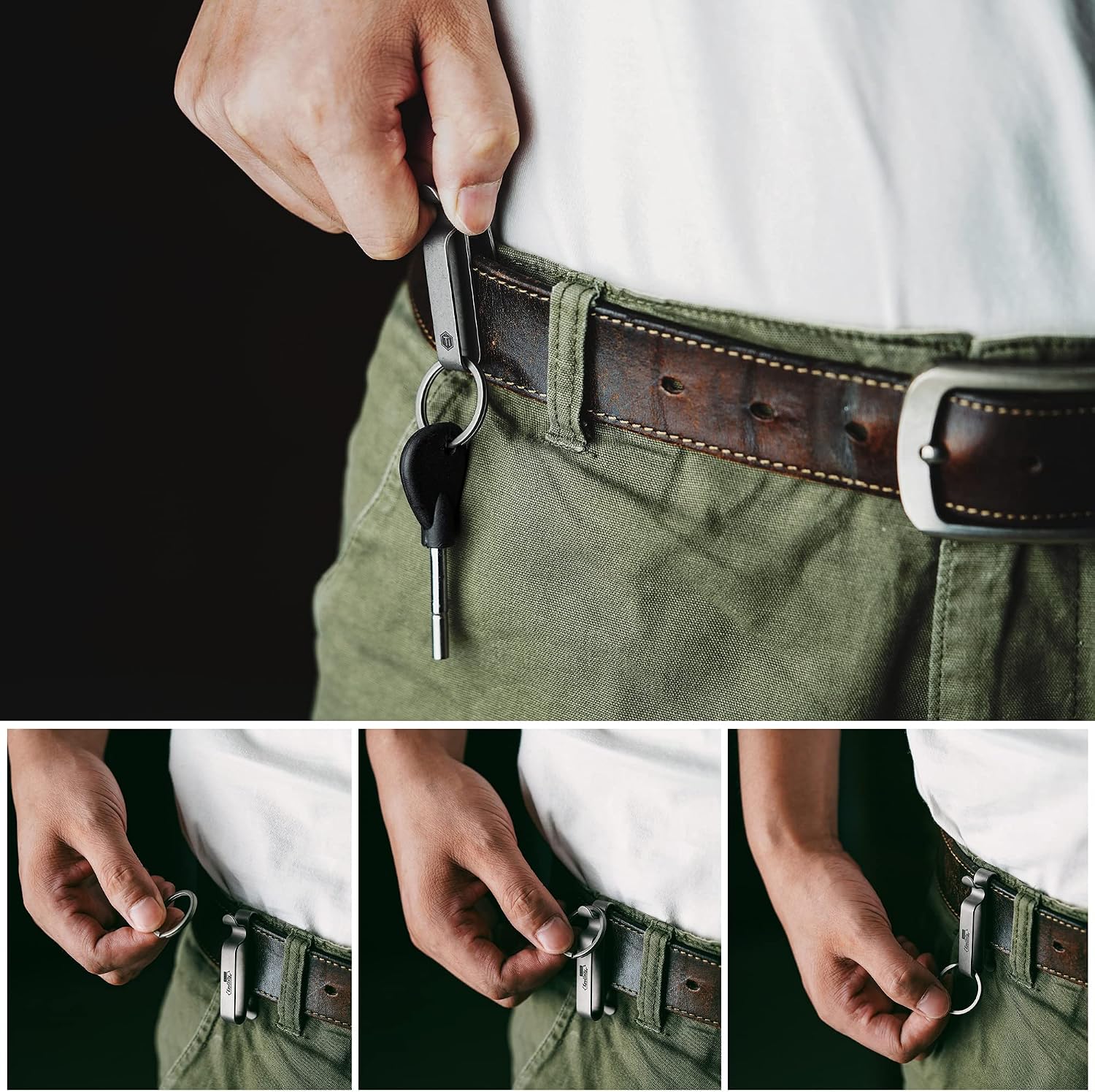 KM00 Titanium Belt Loop Keychain Clip | Double Side Quick Release Key Holder with Detachable Key Ring