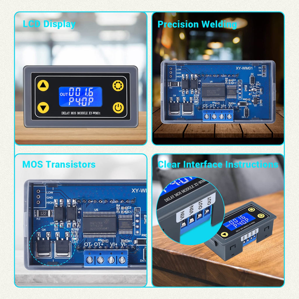 Icstation 12V Timer Relay with MOS Voltage Output Cycle Timer LCD Display 10A Programmable Relay Switch Module 0.01s-9999mins ON-Off Control for Light Water Pump Engine