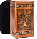 Wooden Cremation Urn for Human Ashes Adult Male Female 250 lbs, Engraved Tree of Life Decorative Funeral Urns Box and
