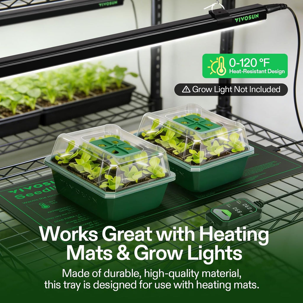 VIVOSUN 6-Pack Seed Starter Trays & 10"x20.75" Seedling Heat Mat | Self-Adjusting Digital Display Temperature