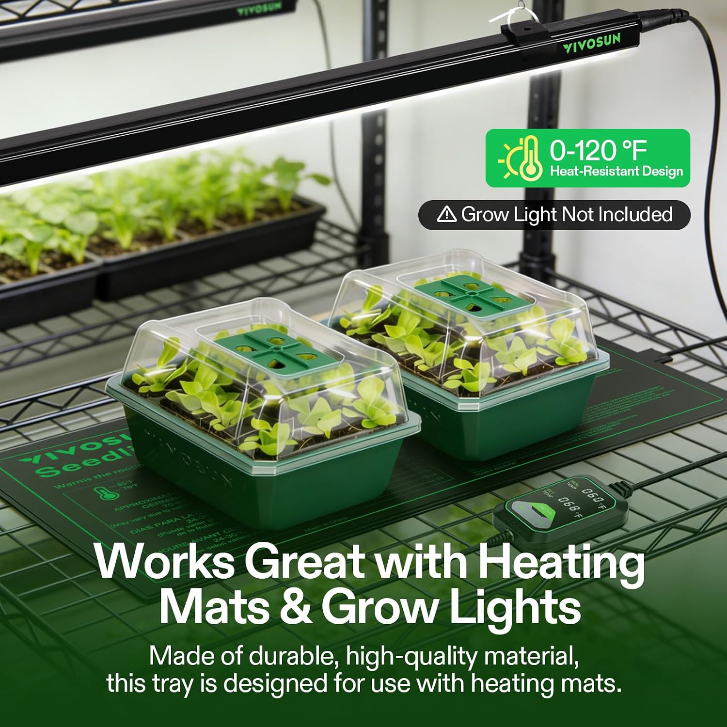 VIVOSUN 6-Pack Seed Starter Trays & 10"x20.75" Seedling Heat Mat | Self-Adjusting Digital Display Temperature