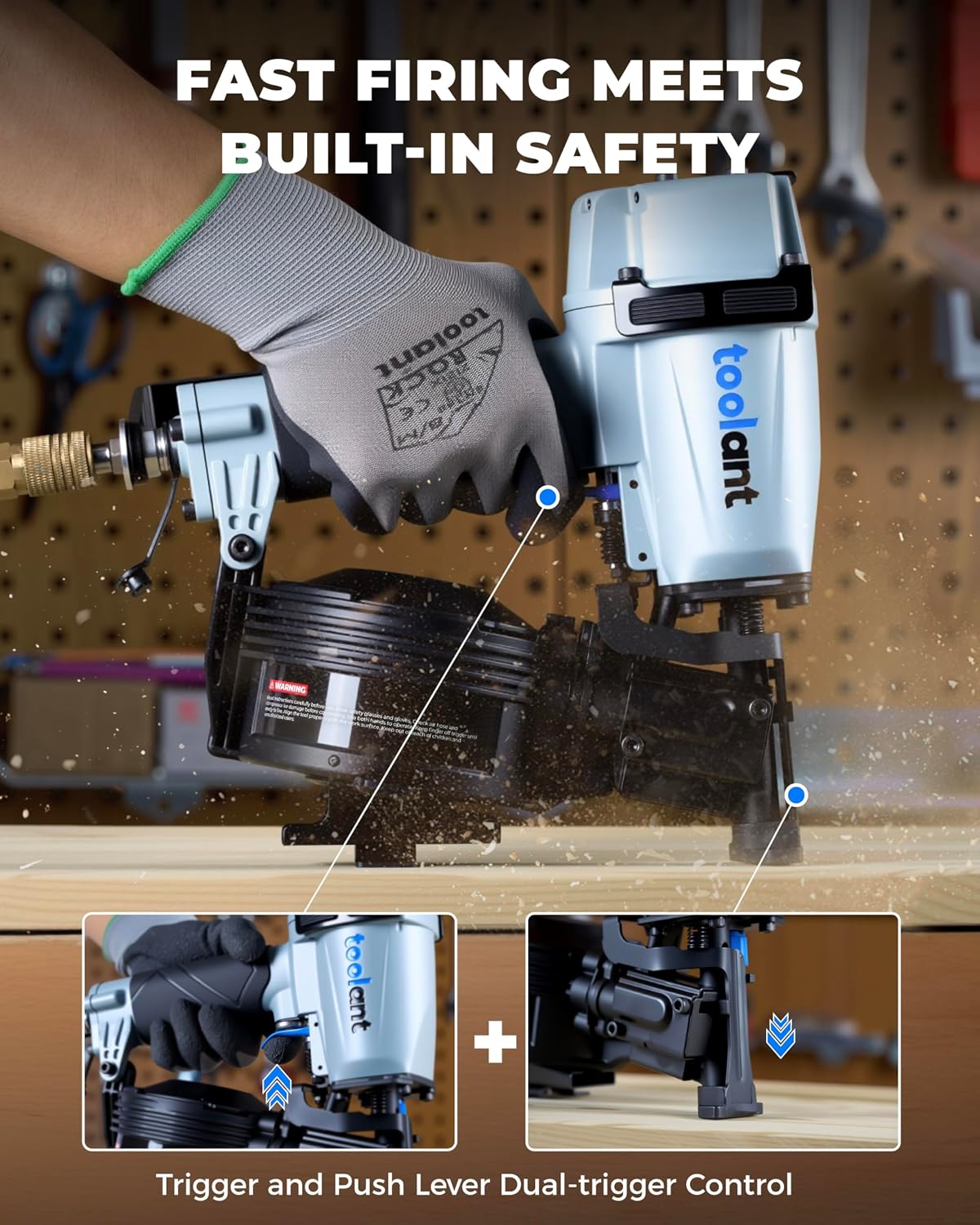 Pneumatic Roofing Coil Nailer for 3/4" to 1-3/4", 15 Degree Nails