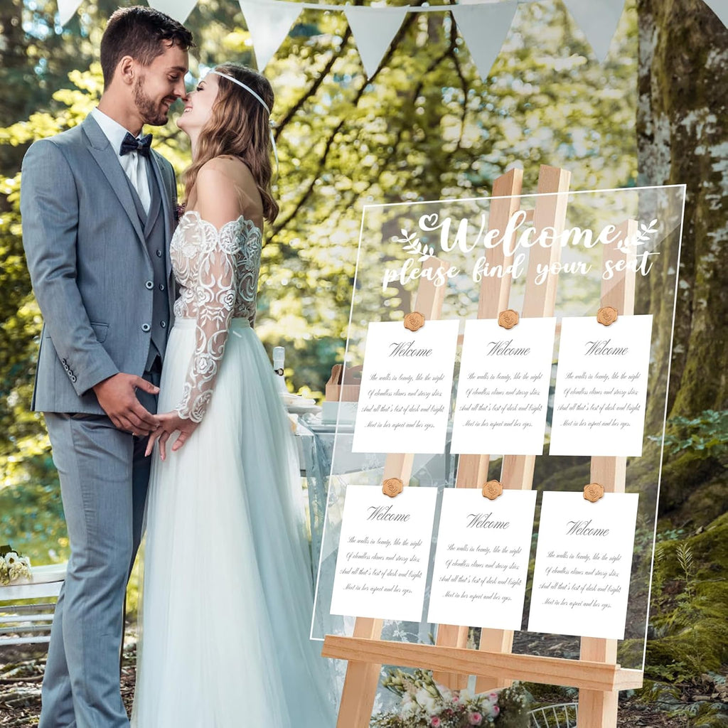 24x18 Inch Acrylic Wedding Seating Chart Board Display - Welcome Please Find Your Seat Sign for Reception with 15 Wax