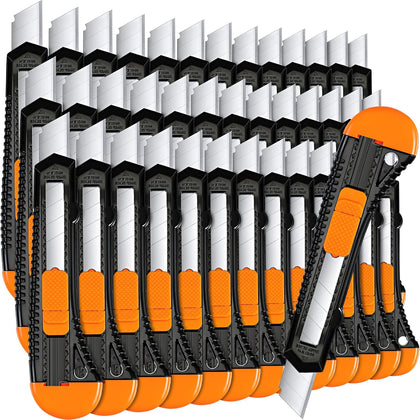 50 Pack Box Cutter Retractable Utility Knife 18mm Wide Blade Cardboard Cutter Suitable for Office Art, Craft and Home