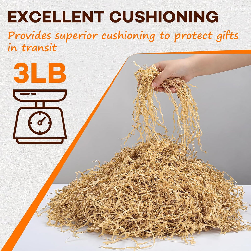 3LB Kraft Crinkle Paper Filler, Shredded Paper for Gift Baskets