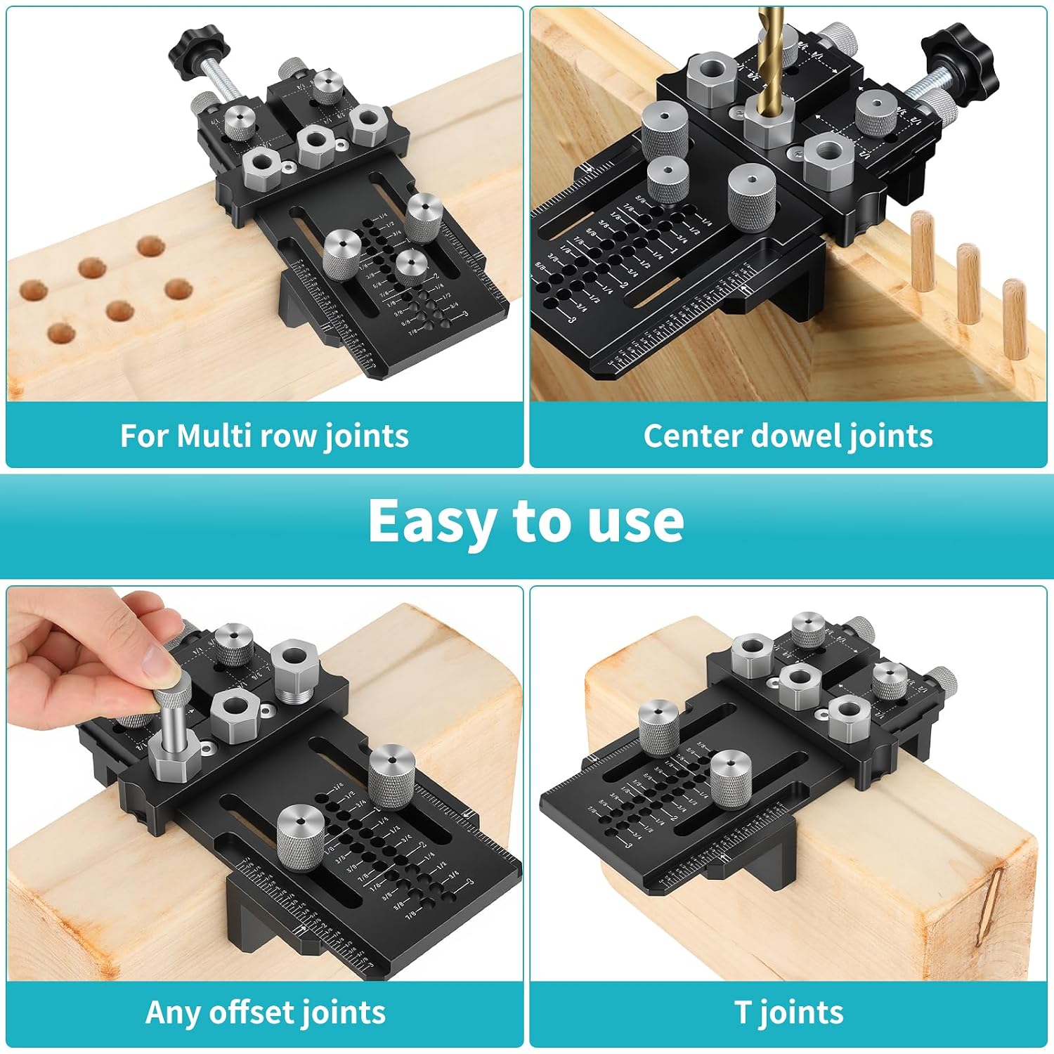 Dowel Jig Kit for Perfect Wood Joints, Self Centering Doweling Jig with 1/4 3/8 1/2 Drill Bushings & Bits