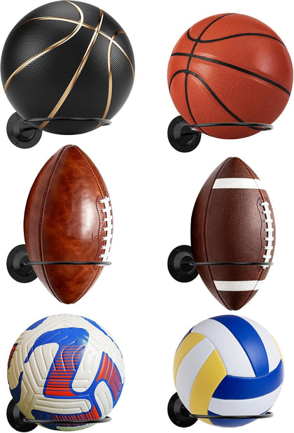 Basketball & Sports Ball Holder - Wall Mount Display Storage for Basketball, Soccer, Volleyball, Football, Rugby