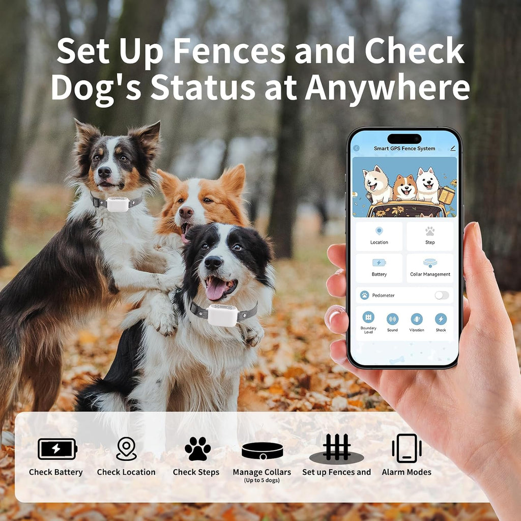 GPS Wireless Dog Fence System with App Control - No Subscription & No Wire, up to 984 FT IPX7 Waterproof Electric Pet