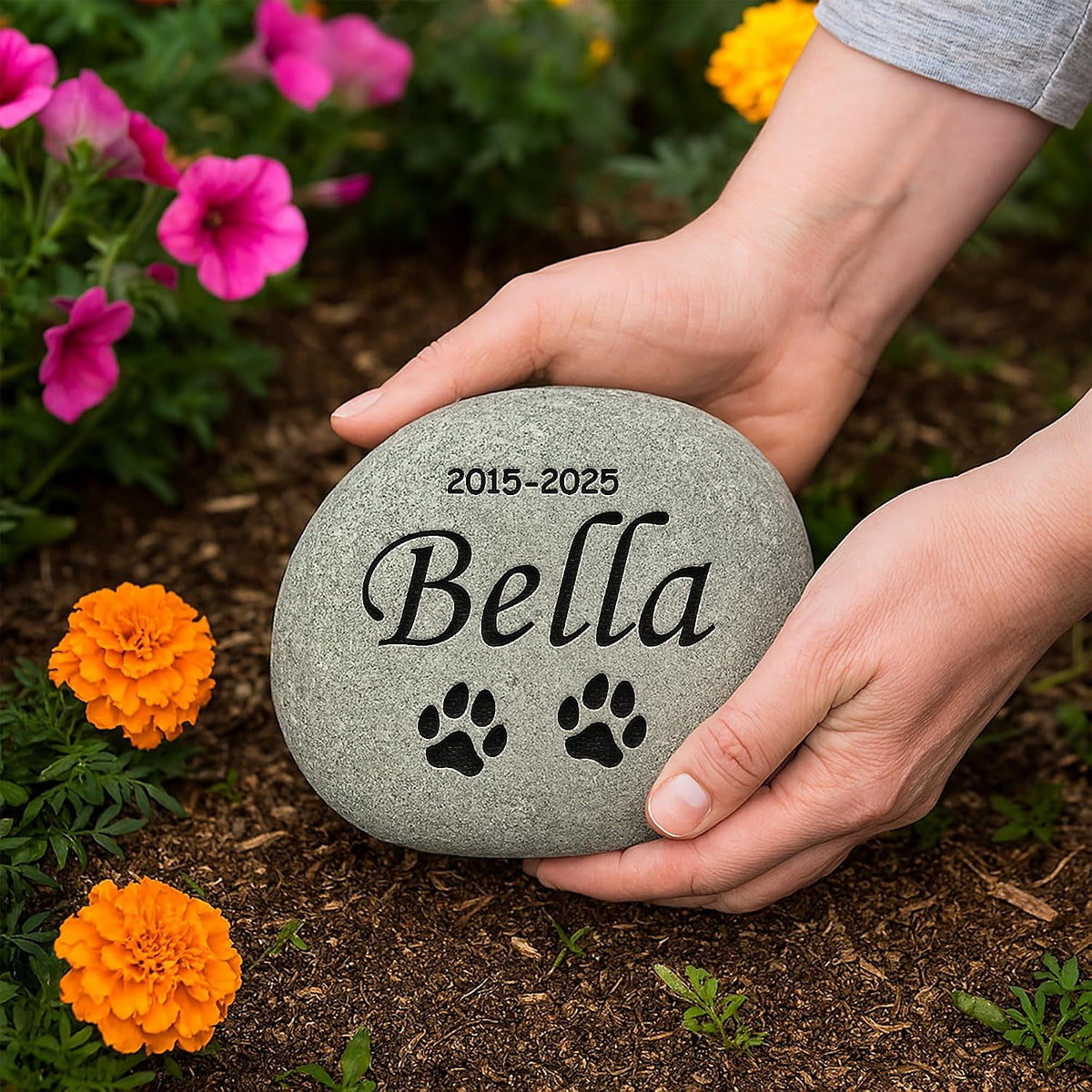 Personalized Pet Memorial Stone – Natural River Rock Custom Engraved Pet Headstone for Dogs & Cats – Outdoor Pet