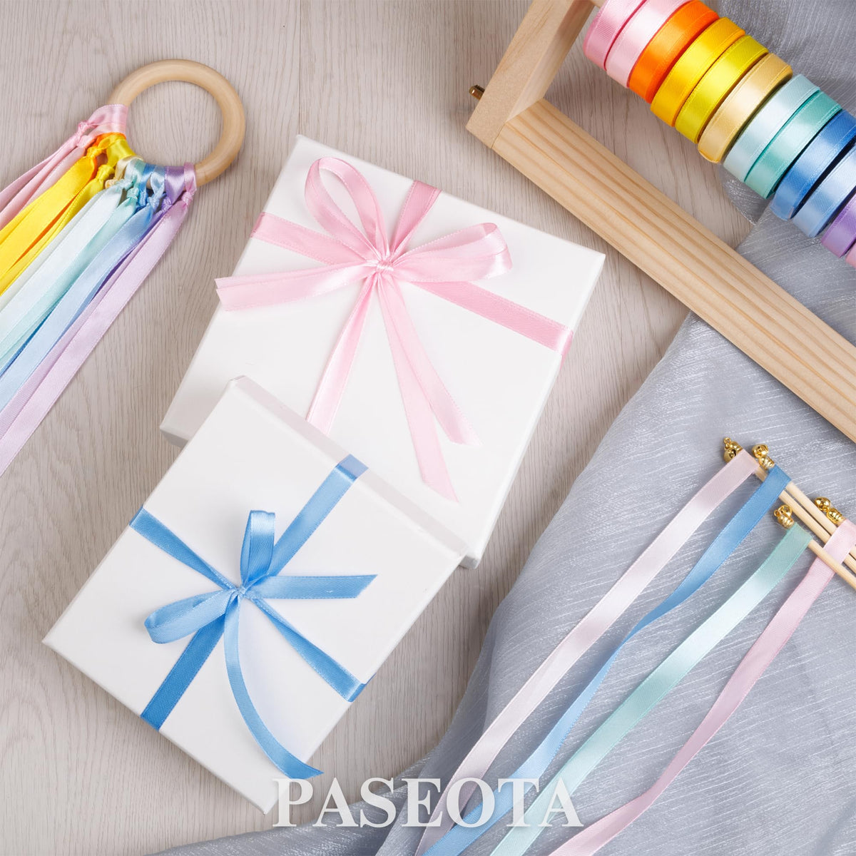 Pastel Ribbon Pack, 12 Colors 3/8 Inch x 10 Yards/Roll