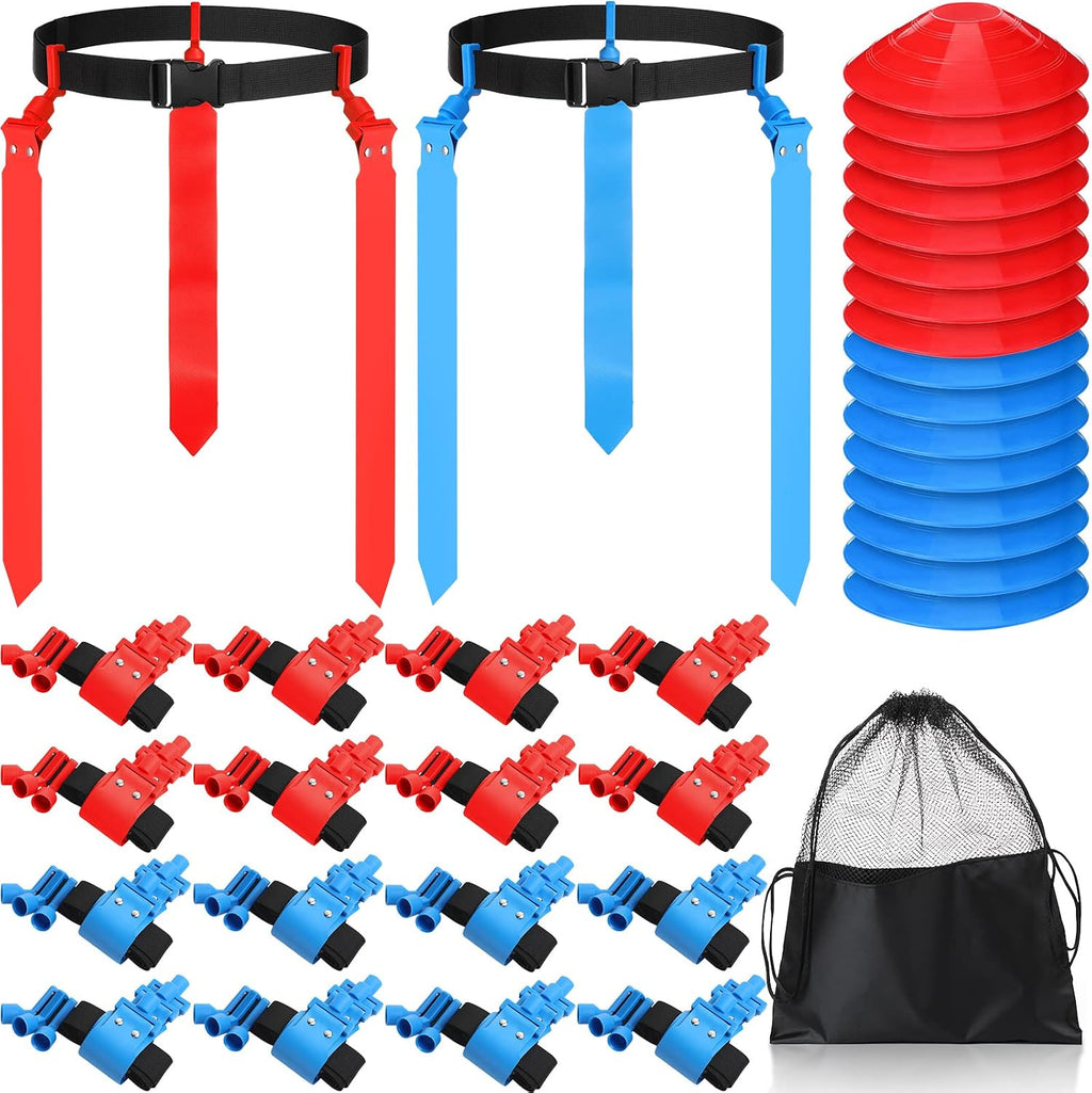 10/16 Player Flag Football Belt Set | Adjustable Belts for Youth Adults; Includes Cones and Bag for Kids Team