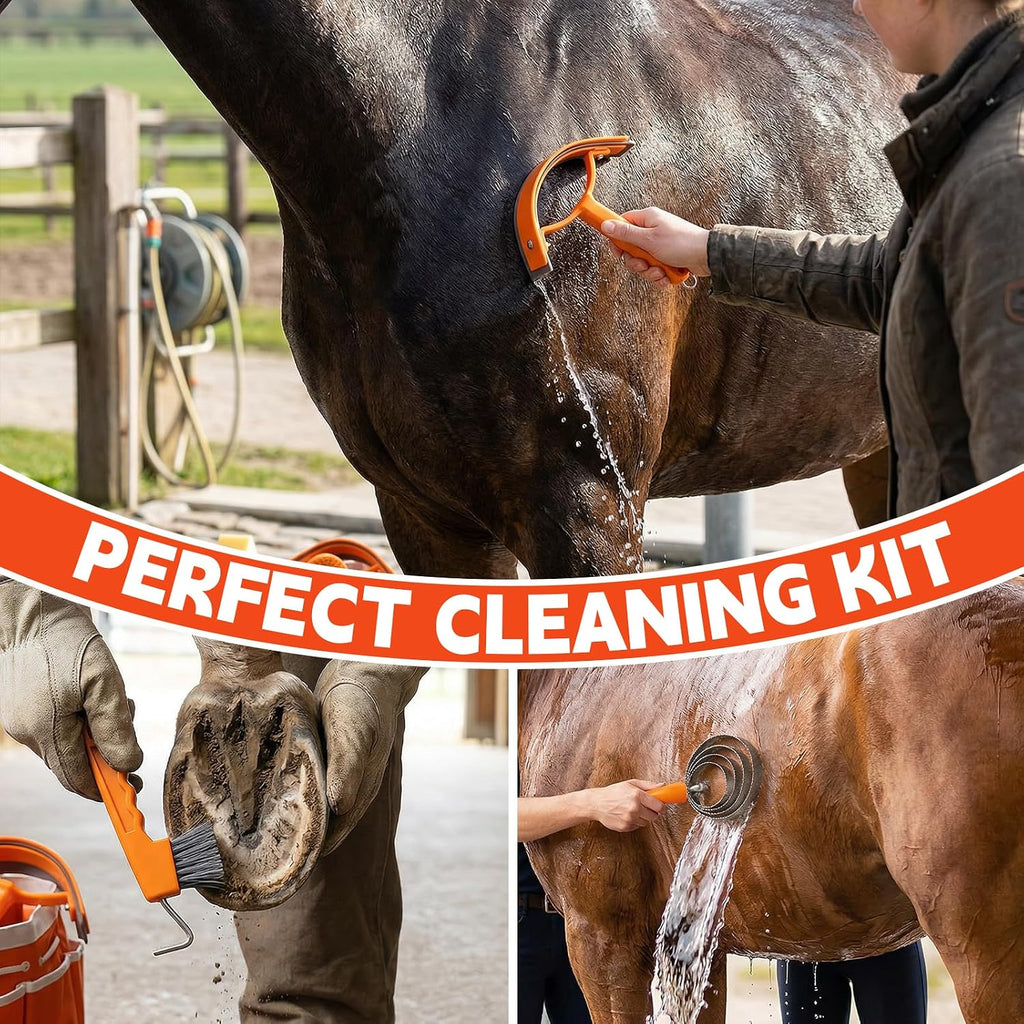 Horse Grooming Kit, 12-Piece Horse Brush Set with Storage Tote, Orange