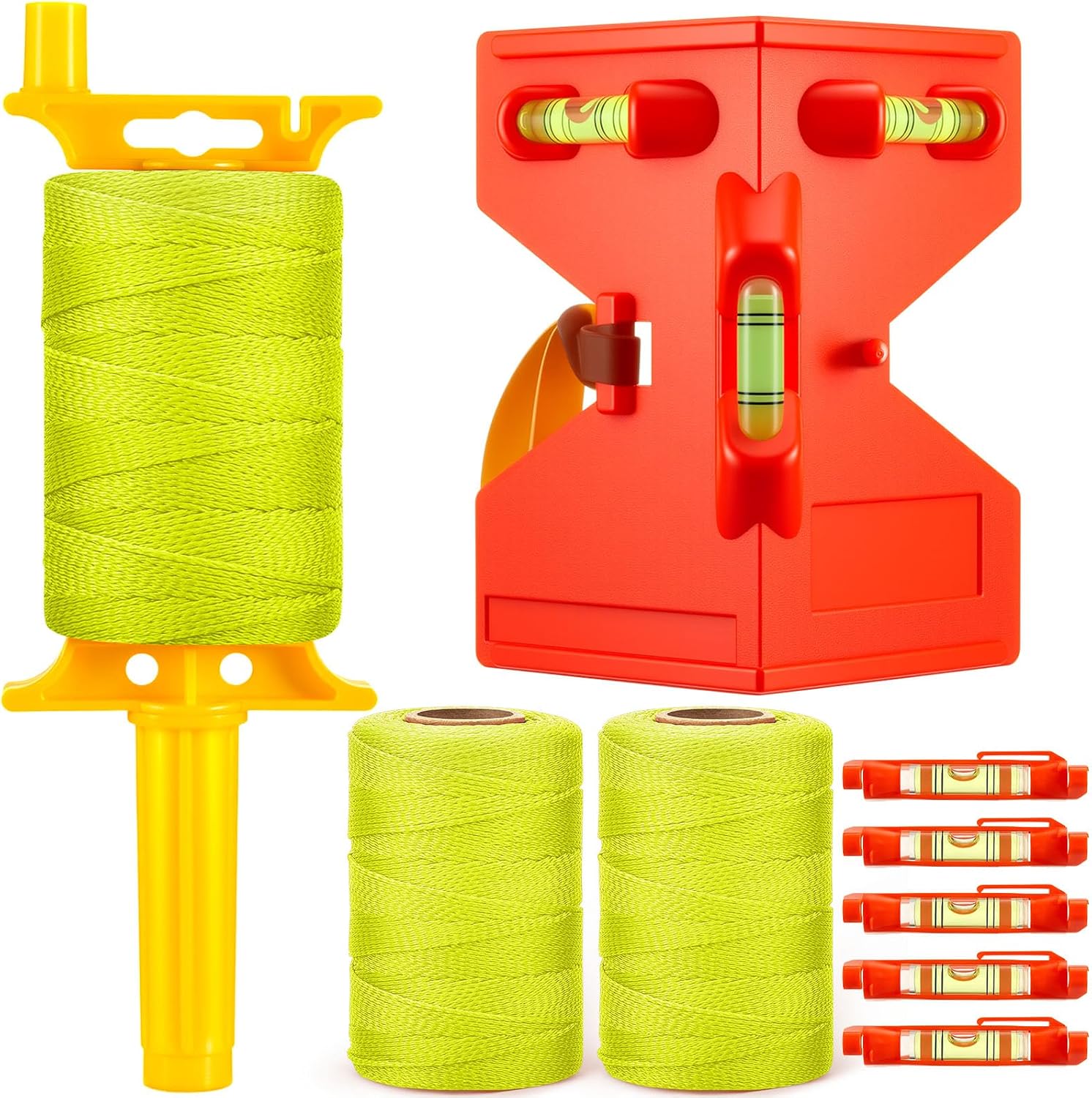 3 Rolls Mason Line String with 1 Post & 1 Pipe Level & 5 Line Levels, #18 500 Feet Braided Construction Nylon Twine