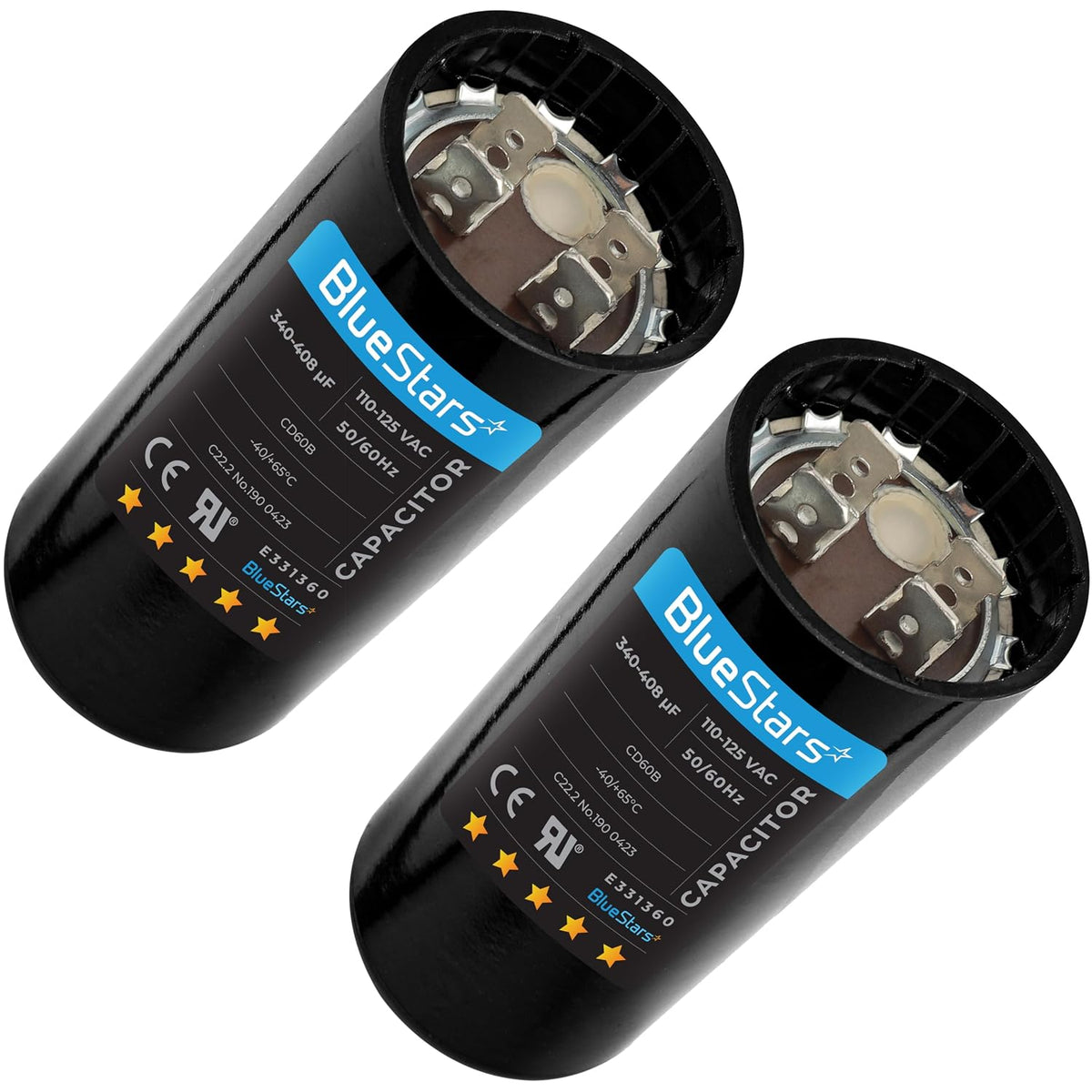 BlueStars 2 Packs 340-408 uF 110-125 VAC Motor Start Capacitor 50/60 Hz
