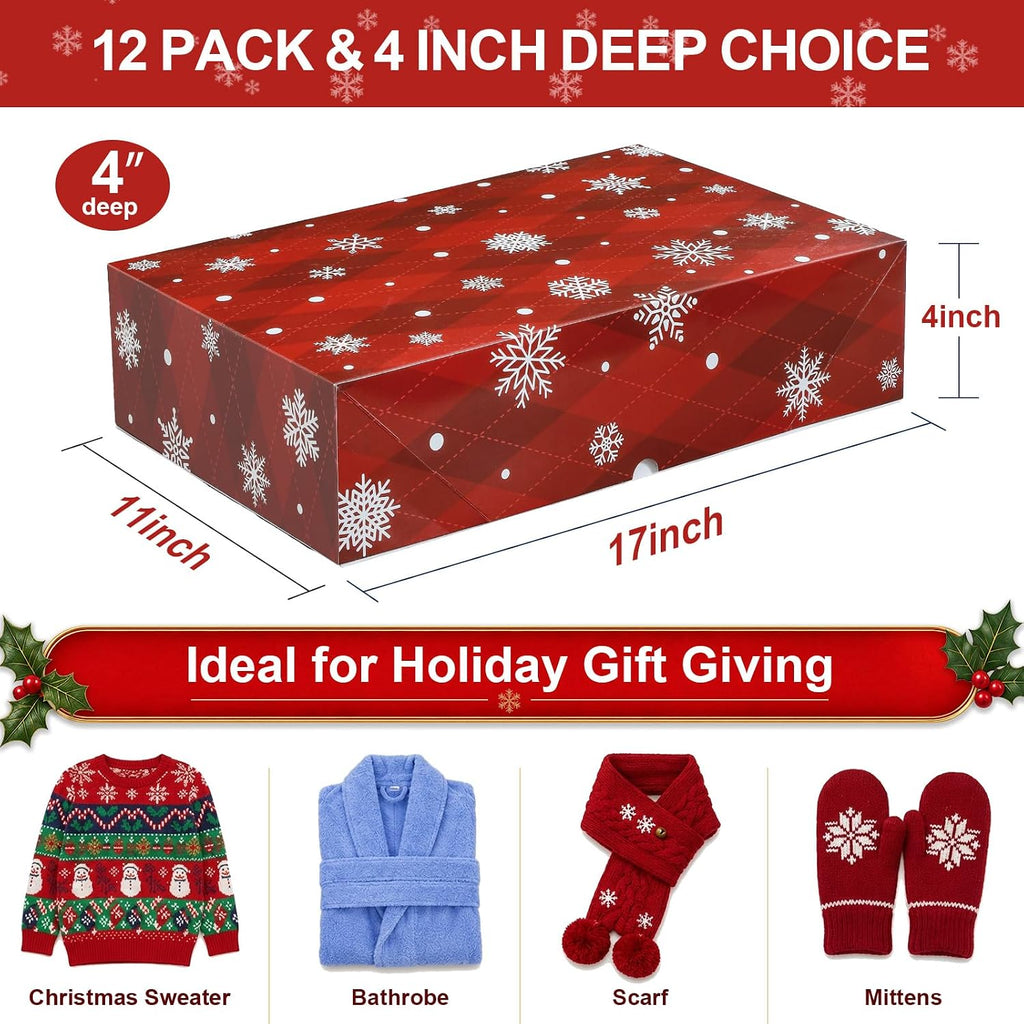 12 Pack 17" Christmas Gift Boxes with Lids - Large (4" Deep) Gift Boxes for Present, Wrapping Robe, Shirt, Clothing
