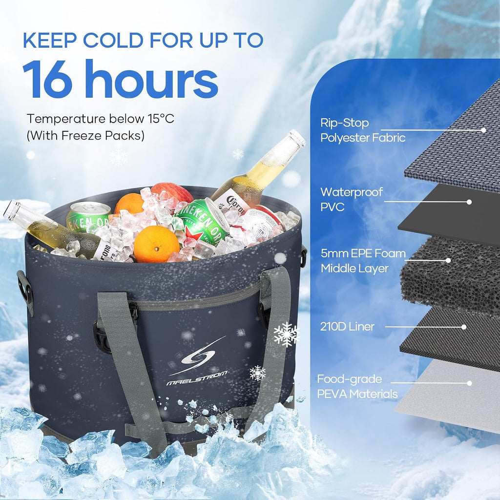 30 Can Insulated Cooler Bag, Leakproof Soft Ice Chest