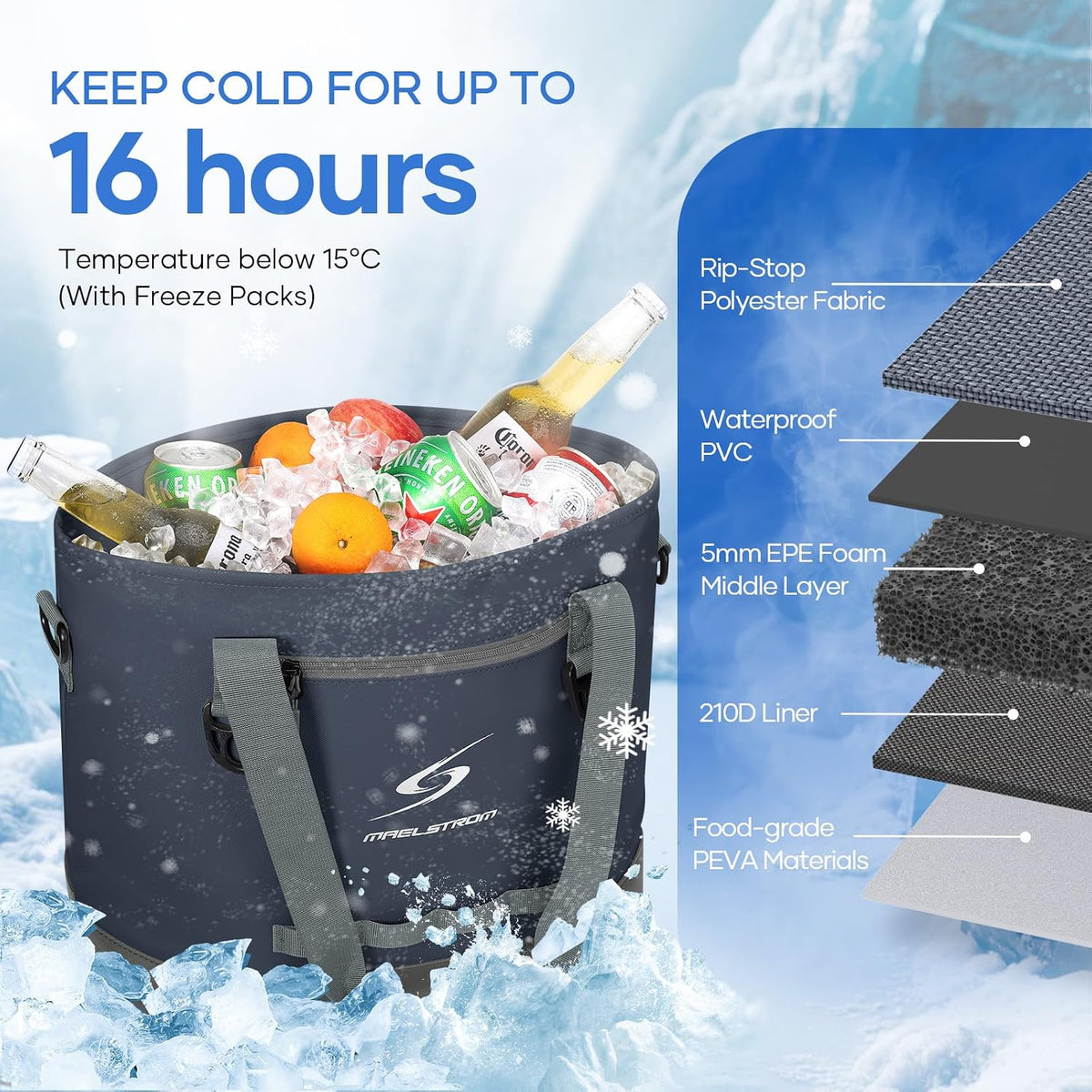 30 Can Insulated Cooler Bag, Leakproof Soft Ice Chest