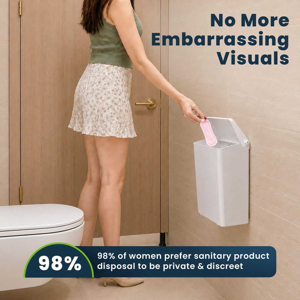Sanitary Napkin Disposal Receptacle, Wall Mounted Trash Can, White