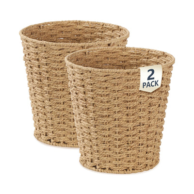 2-Pack 3 Gallon Wicker Trash Can, Small Bathroom Waste Basket
