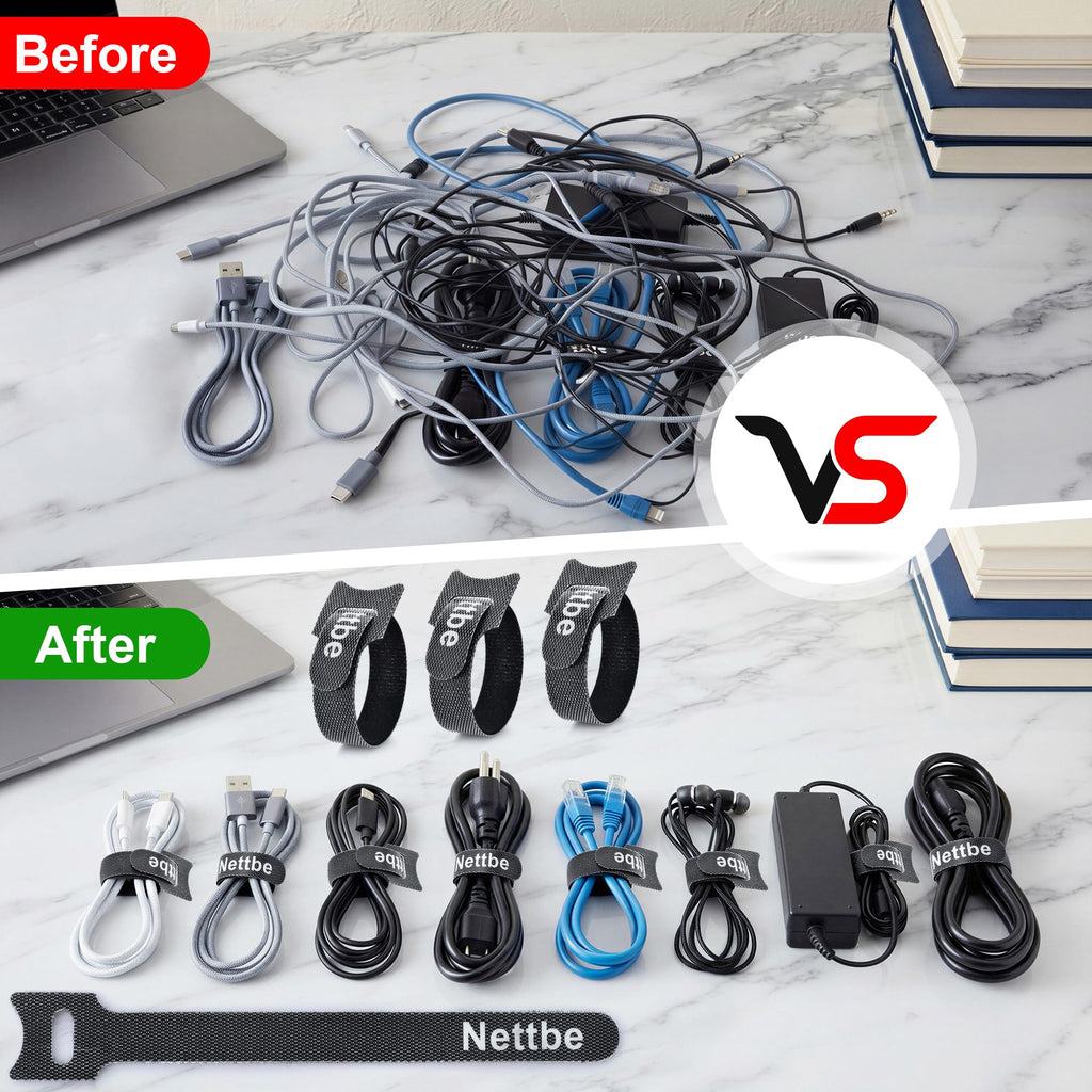 Nettbe 60 PCS 6 Inches Reusable Cable Ties, Adjustable Cord Straps Wire Organizer Cord Wrap and Hook Loop Cable Management