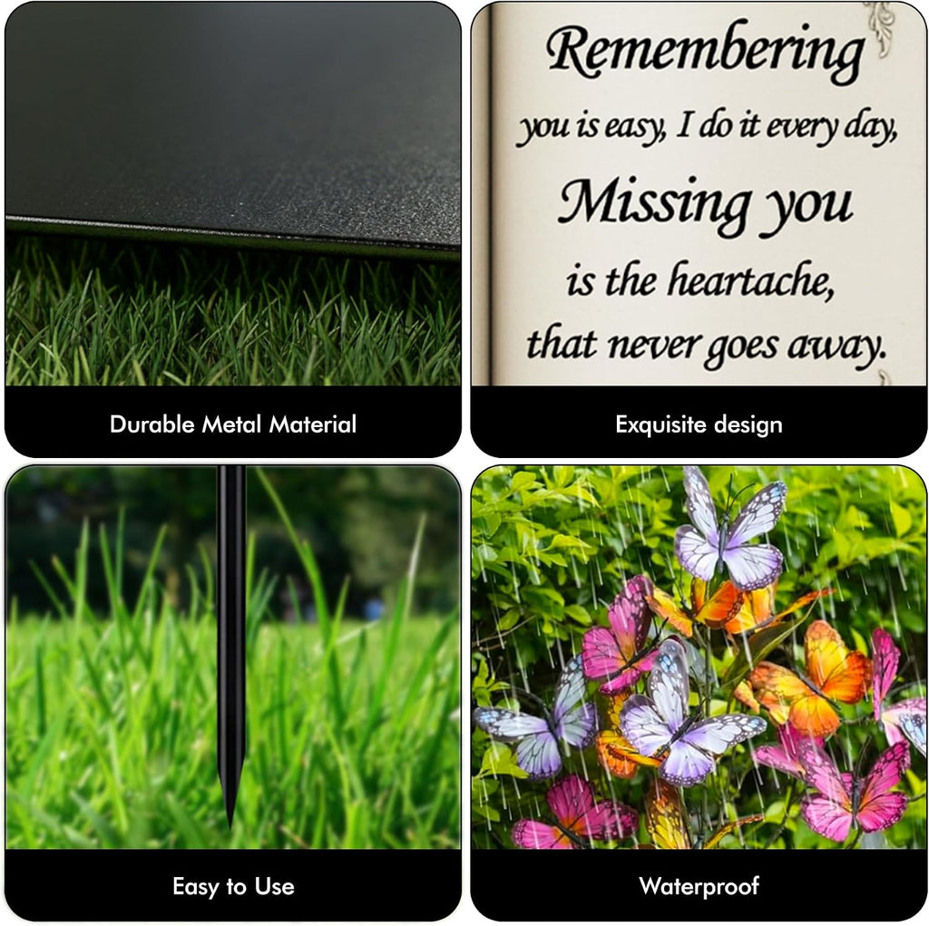 Solar Bible Cross Memorial Stake - Metal Silhouette Religious Grave Decoration for Cemetery - Flat Christian Cross