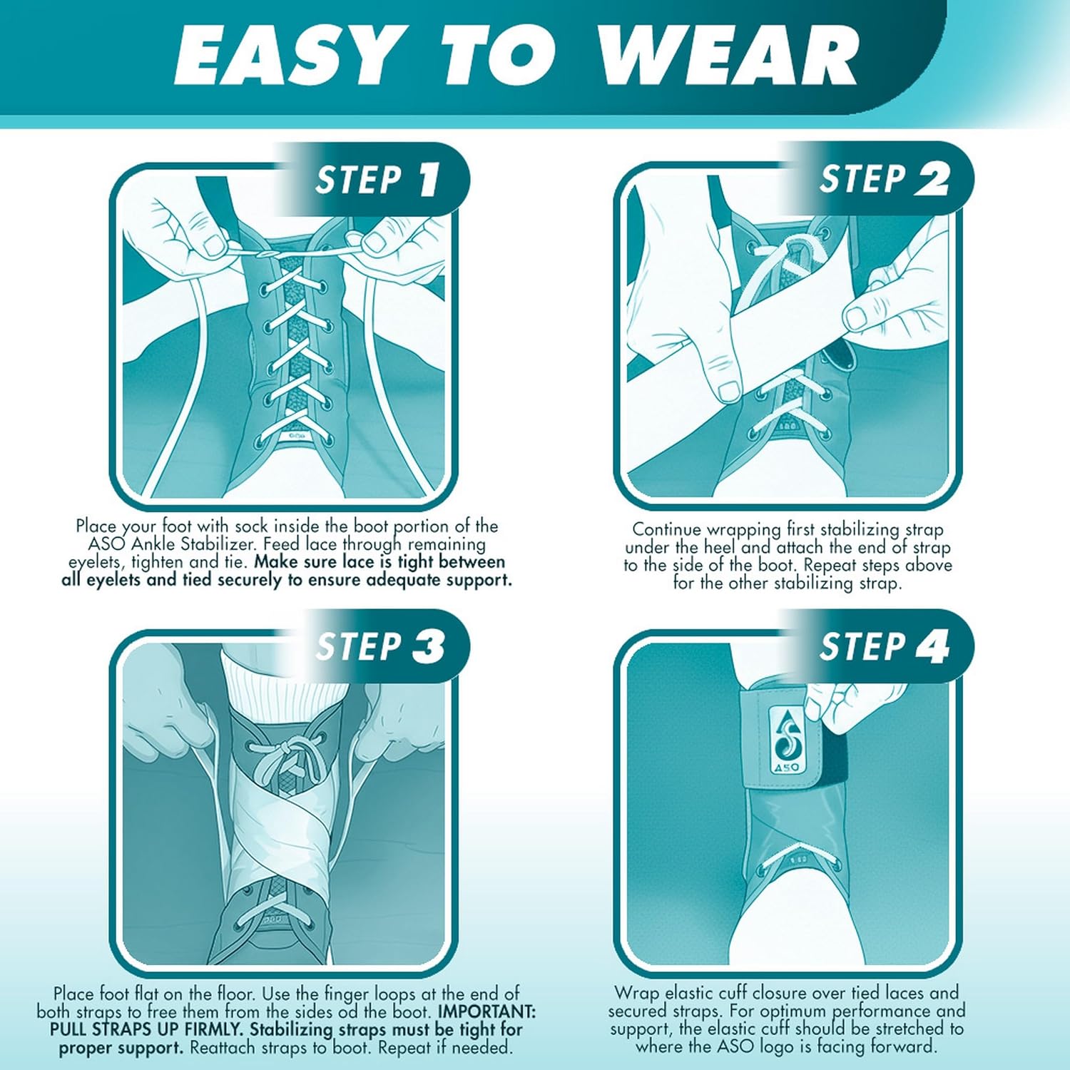 ASO Ankle Stabilizer Lace Up Ankle Brace Sprain Support Black, MD