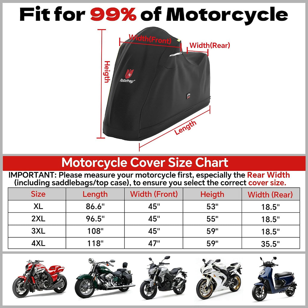 Full Enclosed Motorcycle Cover, 600D Heavy Duty Waterproof Bike Cover Outdoor Storage, Fits 86.6" for BMW Yamaha