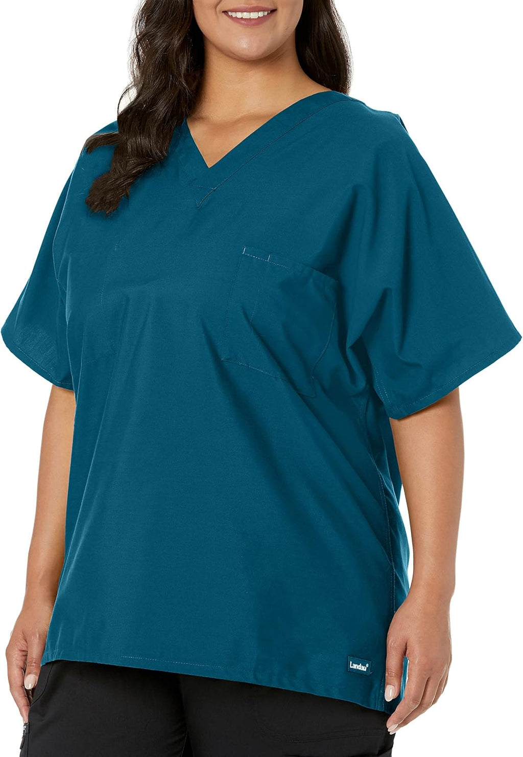 Essentials Unisex Relaxed Fit 1-Pocket V-Neck Scrub Top 7502 Caribbean Blue
