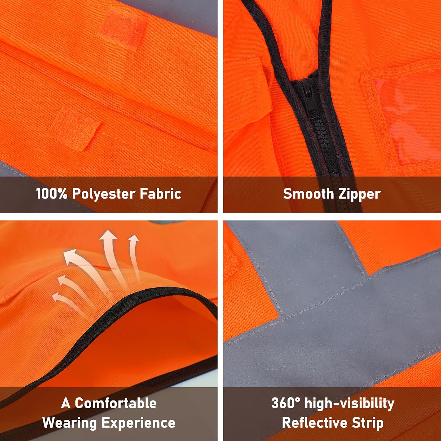 High Visibility Safety Vest with Pockets and Zipper, 1 Pack 5 Pack | Meets ANSI/ISEA Standard Class 2, 360-degree