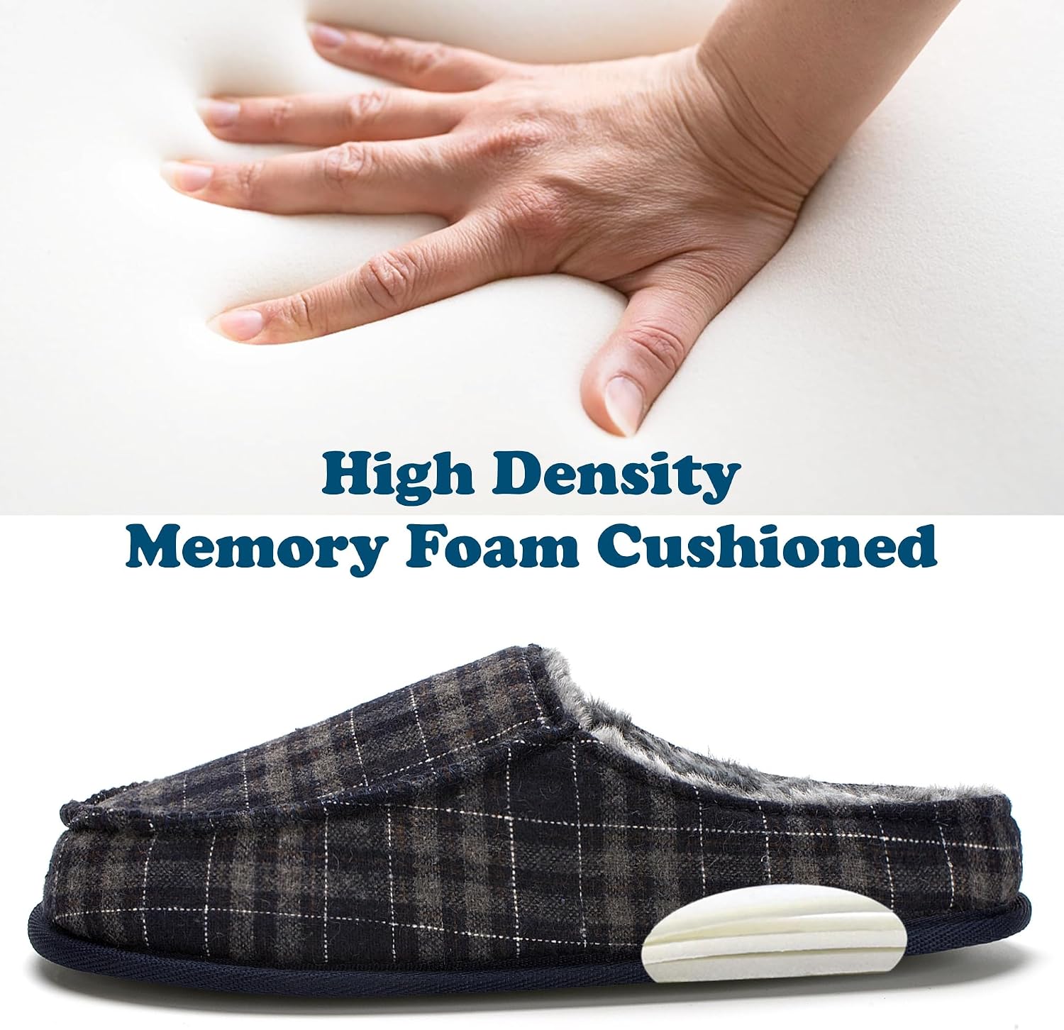 Mens Slippers Memory Foam Non Slip Backless Moccasins | Open heel slip on design, plush lining, cushioned footbed and