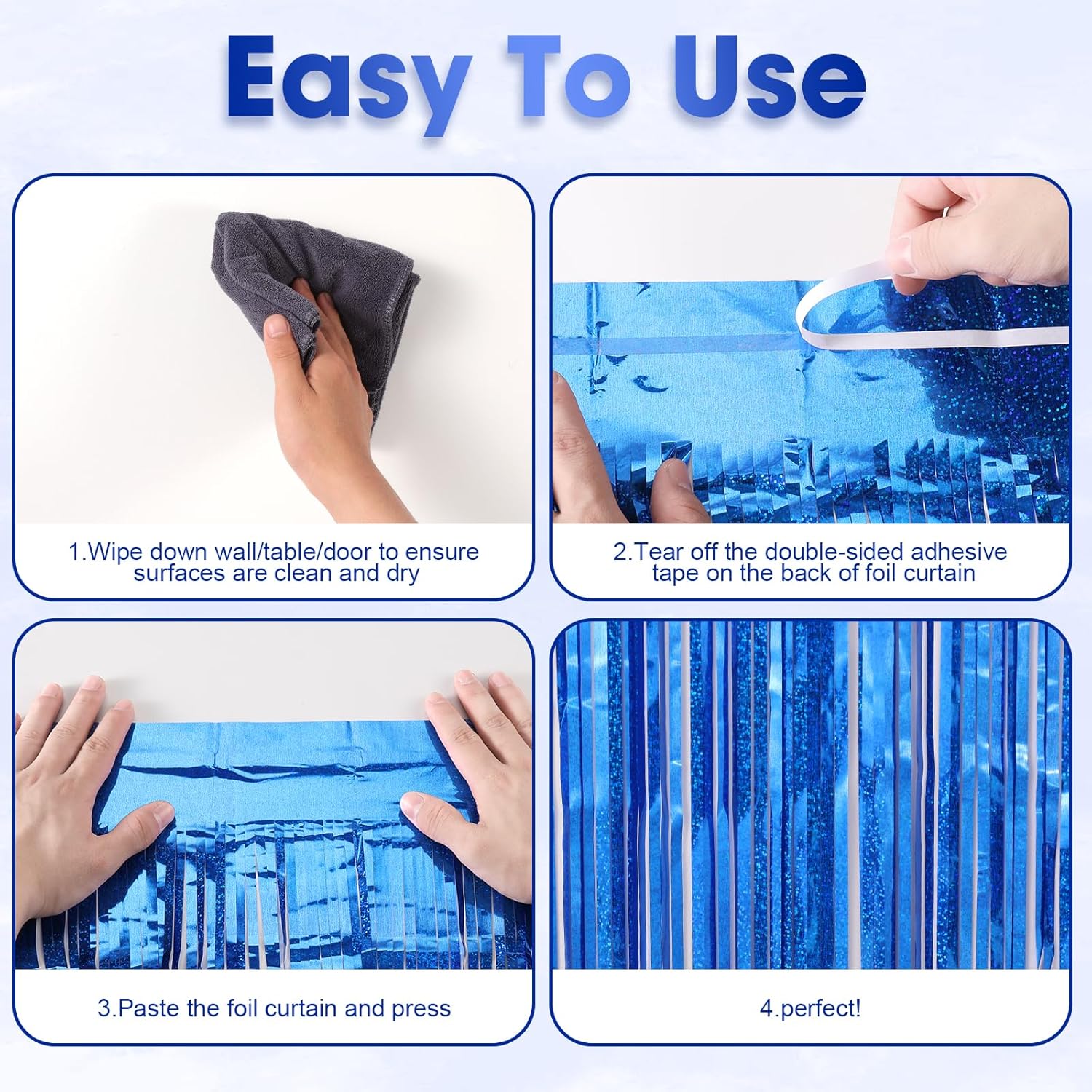 3 Pack 3.3 x 8.2 ft Laser Blue Foil Fringe Backdrop Curtains, Tinsel Streamers Birthday Party Decorations, Fringe