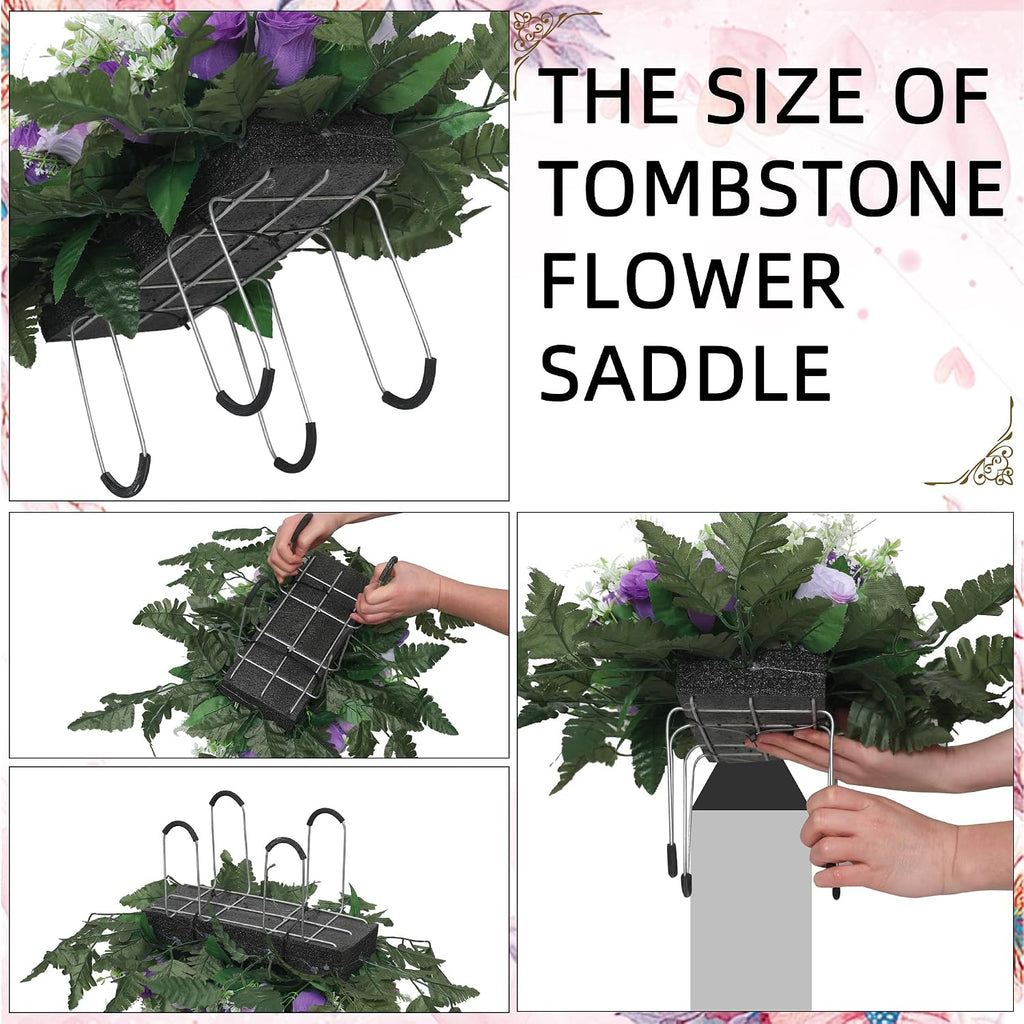 Artificial Cemetery Flowers for Grave,Large Headstone Flower Saddle Realistic Grave Flowers Memorial Silk Rose