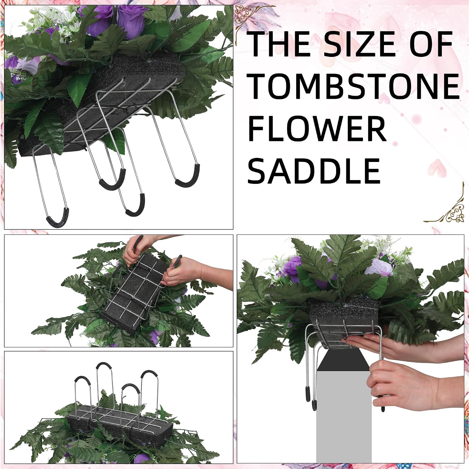 Artificial Cemetery Flowers for Grave,Large Headstone Flower Saddle Realistic Grave Flowers Memorial Silk Rose