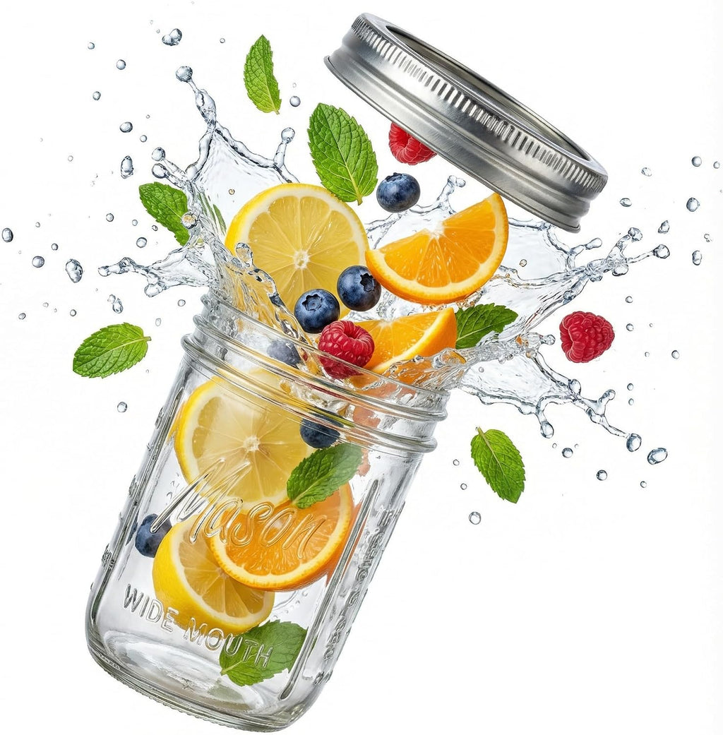 6-Pack Mason Jars 16 oz with Lids – Wide Mouth Glass mason jars, Airtight Leak-Proof canning jars 16 oz for Food