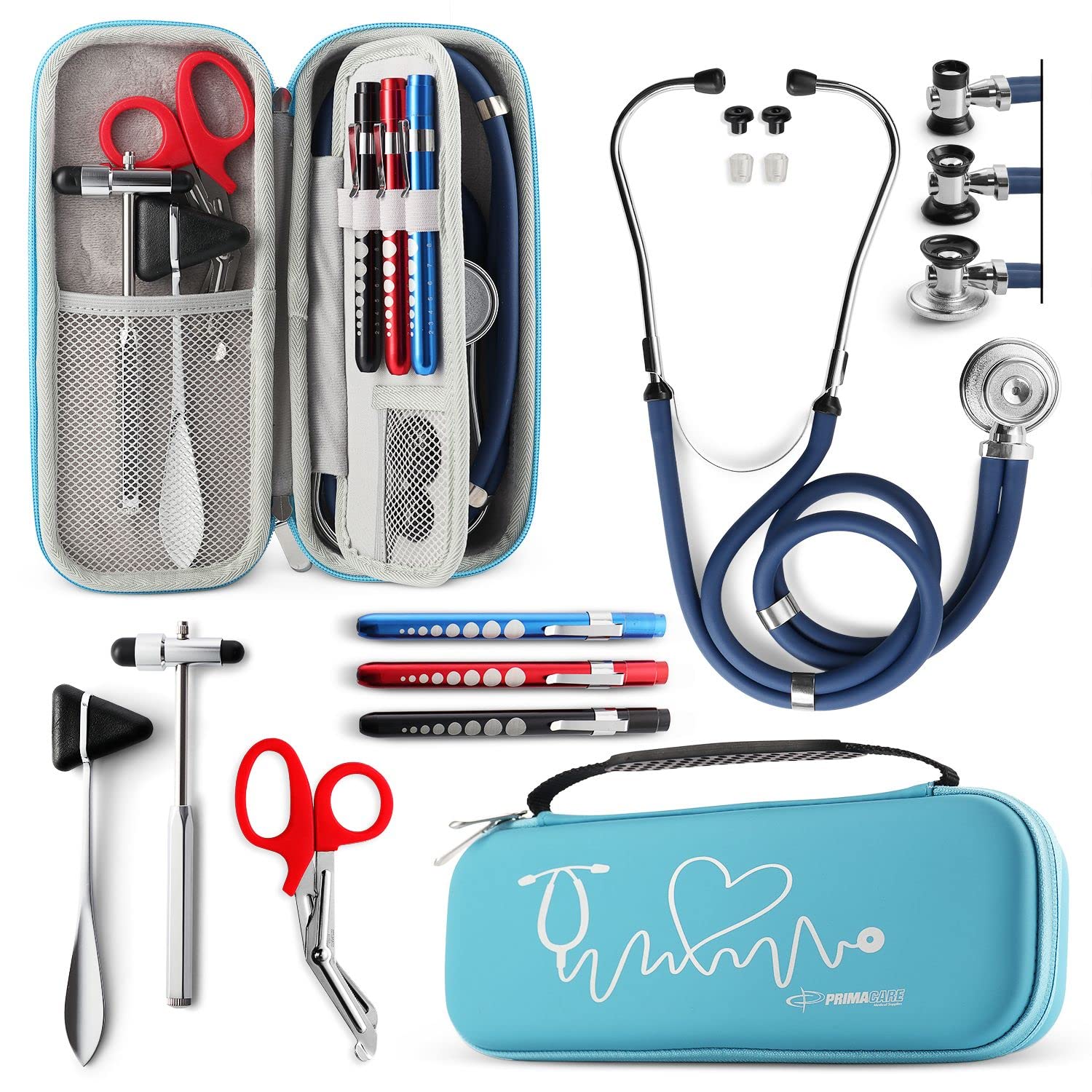 KB-9397-BL Stethoscope Case, Supplies Included, Blue with Multiple Compartments, Portable and Lightweight First Aid