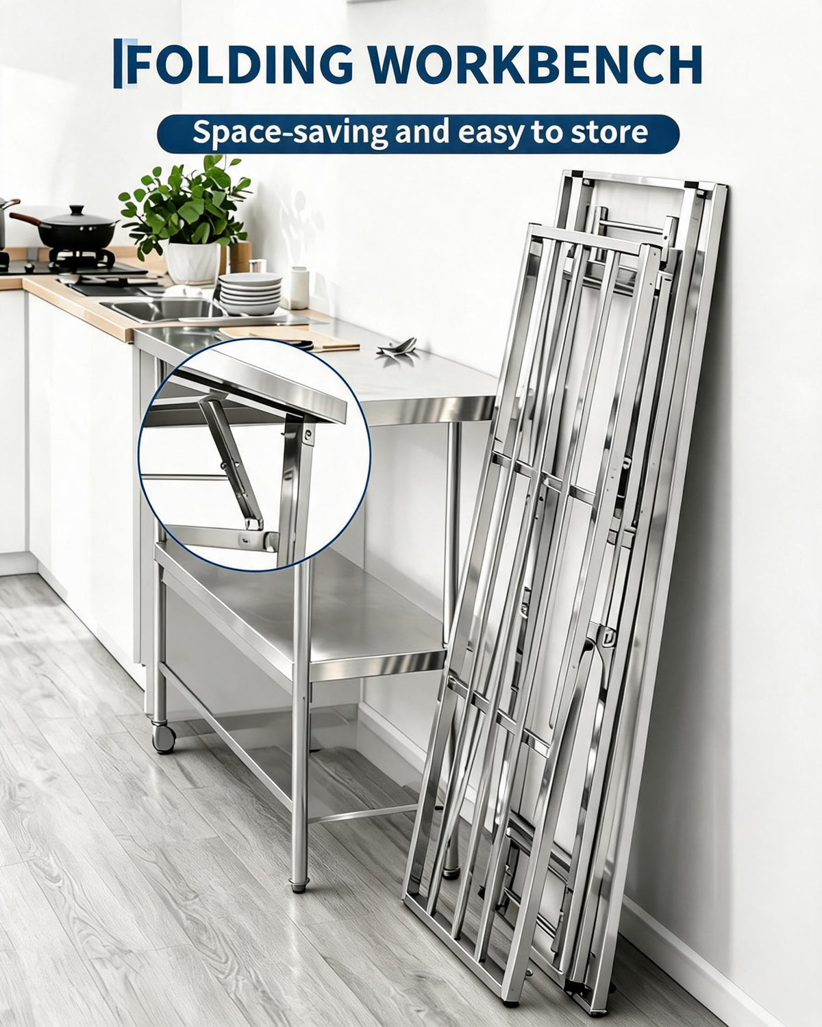 72 x 24" Stainless Steel Folding Prep Table,700 LBS Commercial Work Table