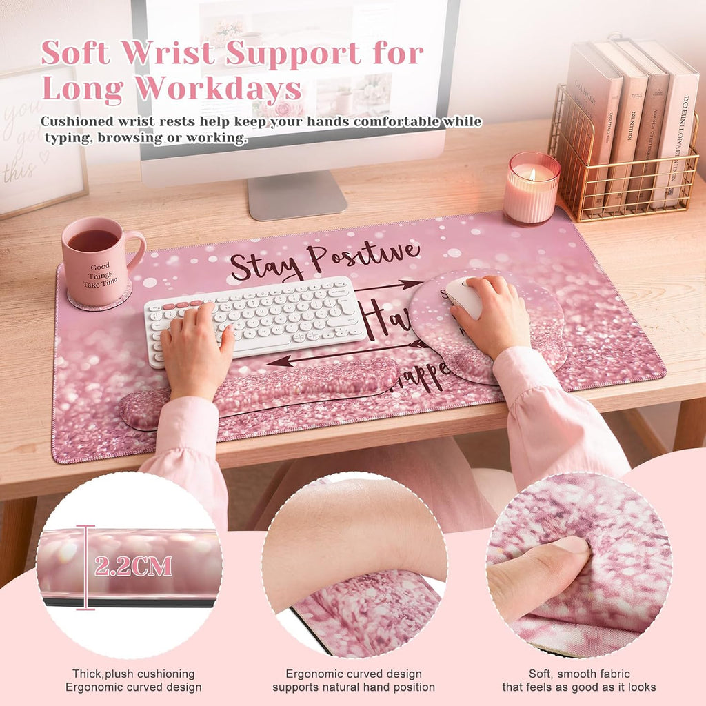 Pink Ergonomic Mouse Pad with Wrist Rests Set for Desk Accessories