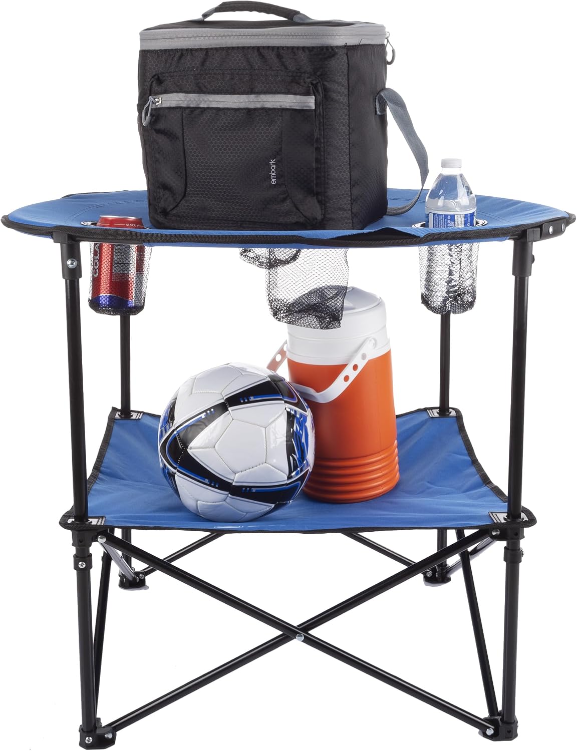 Camp Table - Round 2-Tier Folding Table with 4 Cupholders and Carrying Bag
