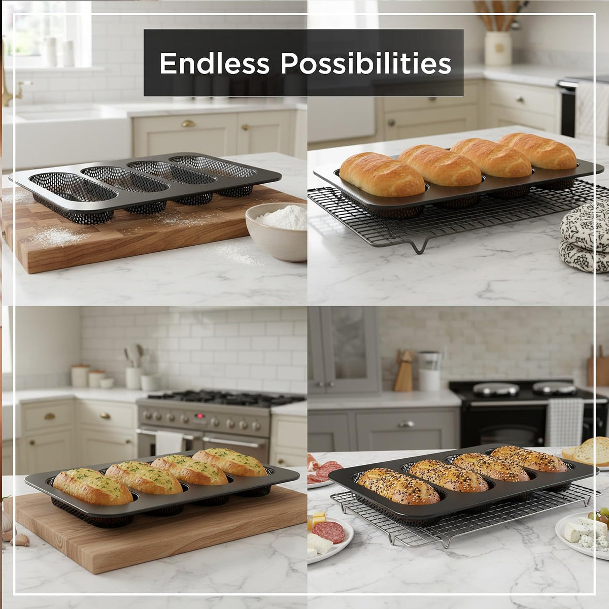 Perforated Hot Dog Bun Baking Pan - Nonstick Bread Mold