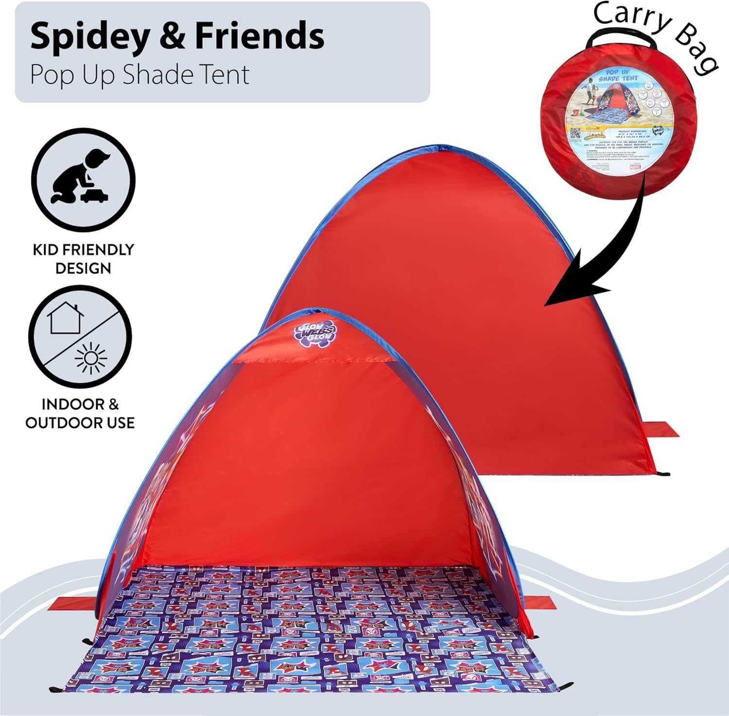 Marvel Spidey and His Amazing Friends Pop Up Tent for Kids, Outdoor Portable Play Tent with UV Sun Shade, Easy Setup