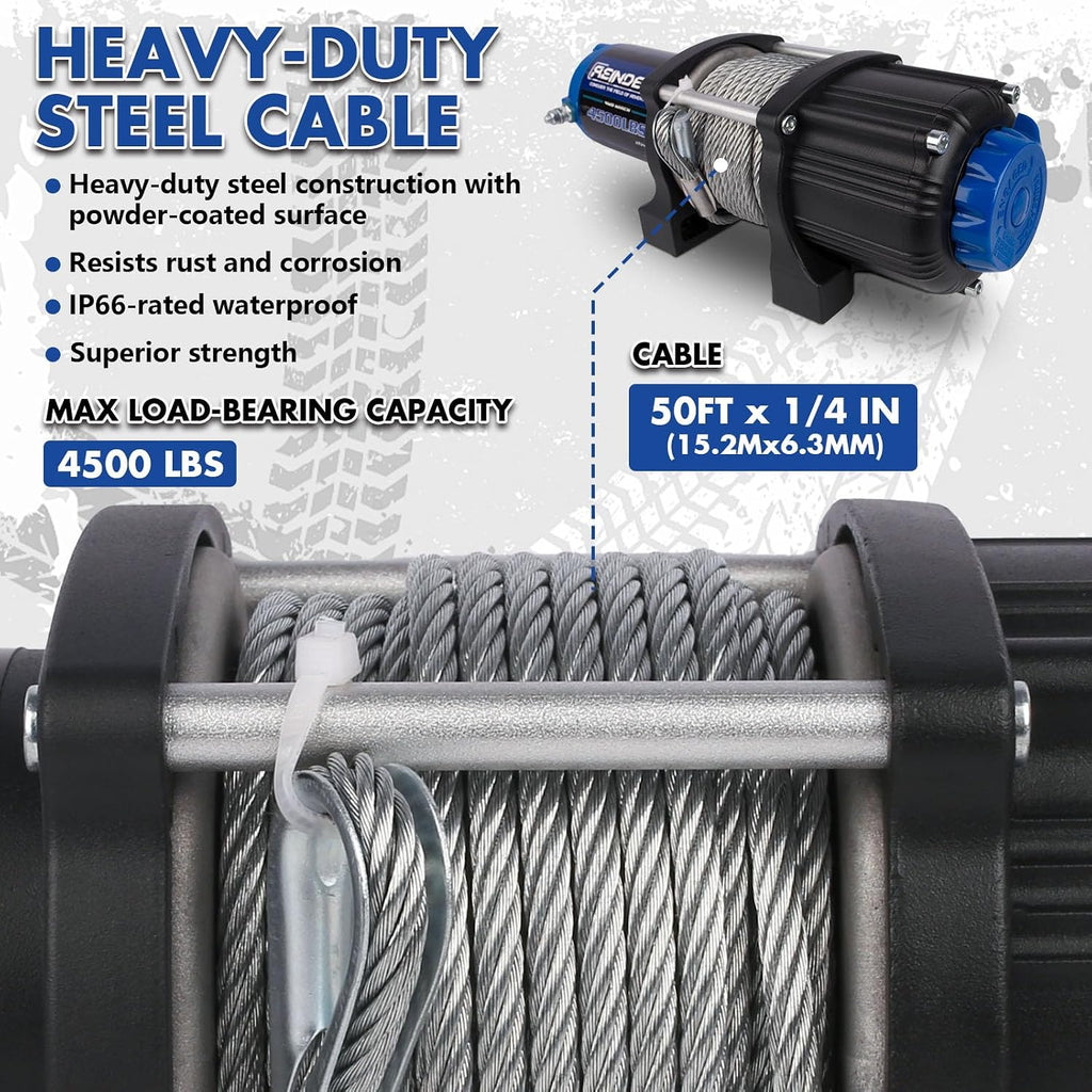Electric Winch Kit 4500lbs,ATV UTV Winch with Wireless Wired Remote Controls Steel Cable Wire Rope,Hook& Hawse