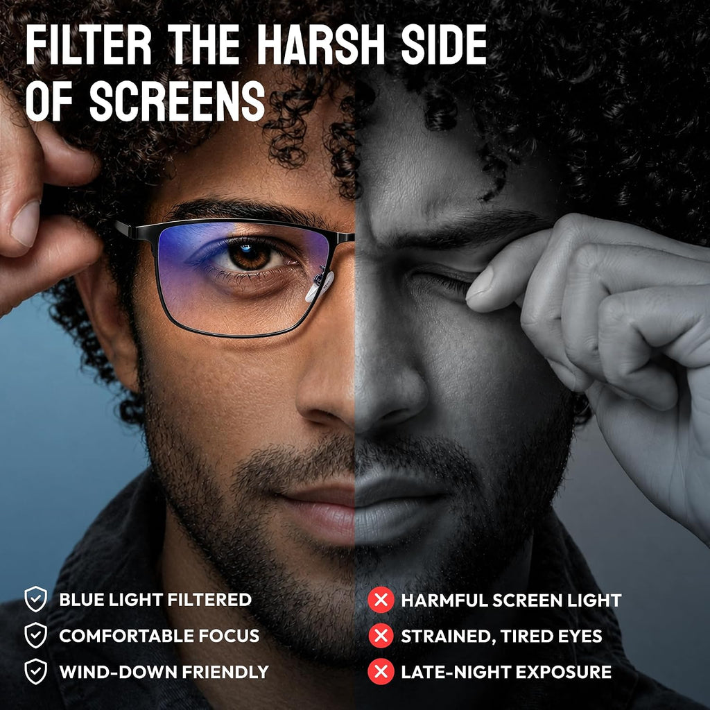Blue Light Blocking Glasses for Men - Ultra-Light Metal Frame Relieve Eyestrain and Eye Protection, Blocking Glasses