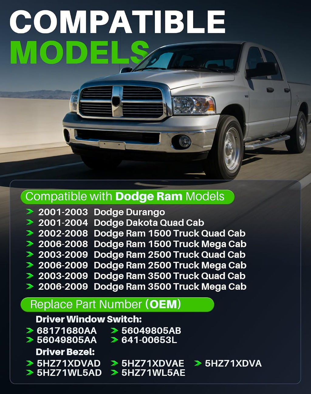 56049805AB Power Window Switch for 2002-2009 Dodge Ram 1500 2500 3500