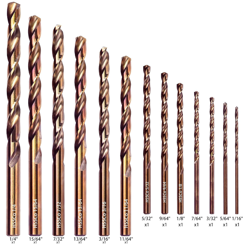 KENDO M35 Cobalt Drill Bit Set for Metal, 13PCS 1/16-1/4 Inch