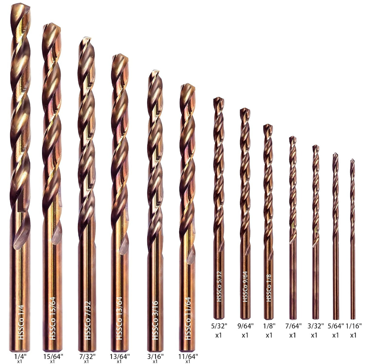 KENDO M35 Cobalt Drill Bit Set for Metal, 13PCS 1/16-1/4 Inch